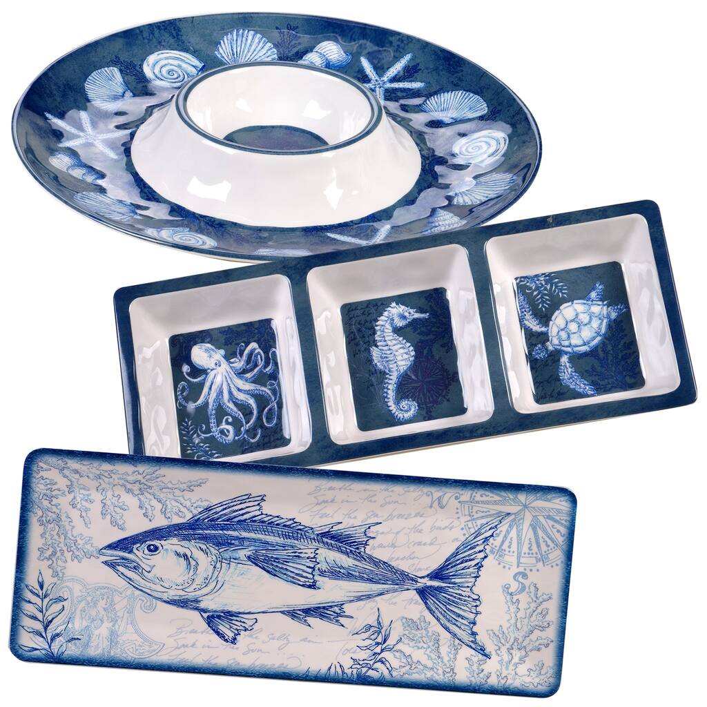 Certified International Oceanic 3-piece Melamine Hostess Set - Blue