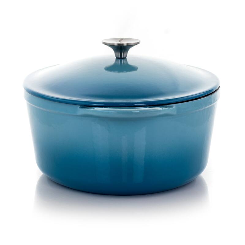 MegaChef 7 Quarts Oval Enameled Cast Iron Casserole in Blue