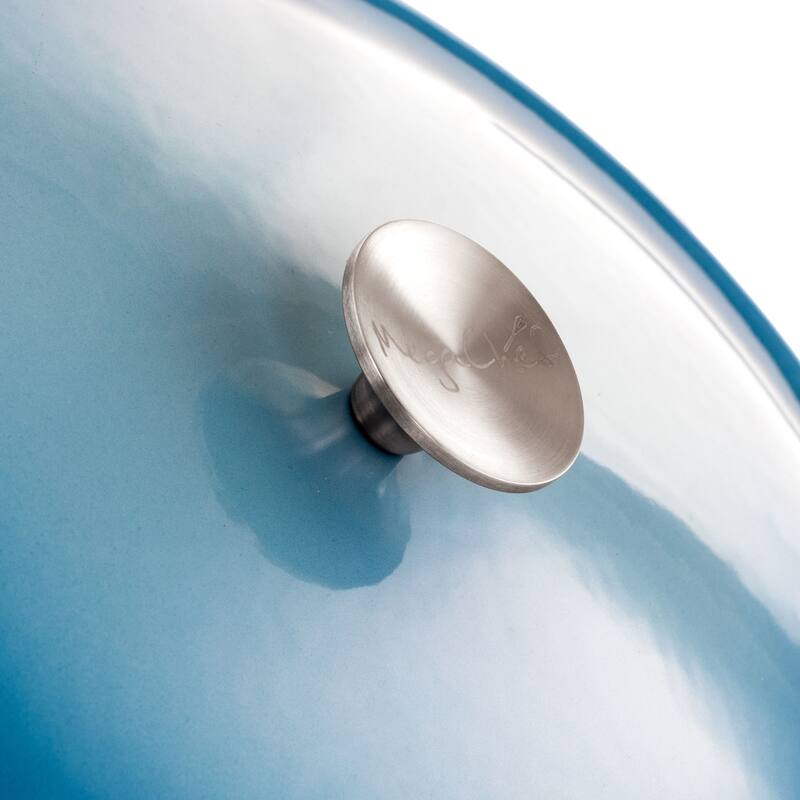 MegaChef 7 Quarts Oval Enameled Cast Iron Casserole in Blue