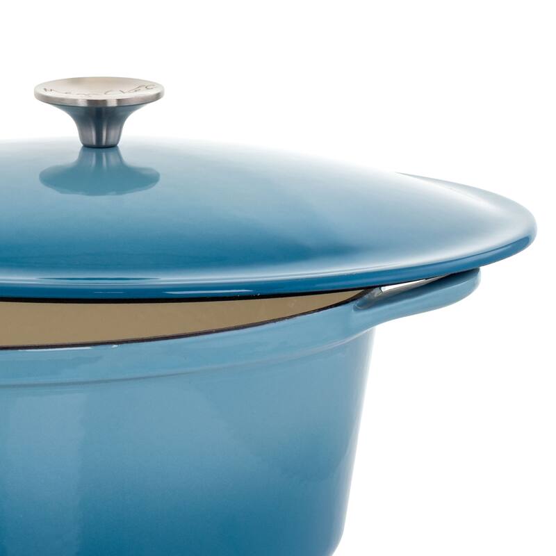MegaChef 7 Quarts Oval Enameled Cast Iron Casserole in Blue