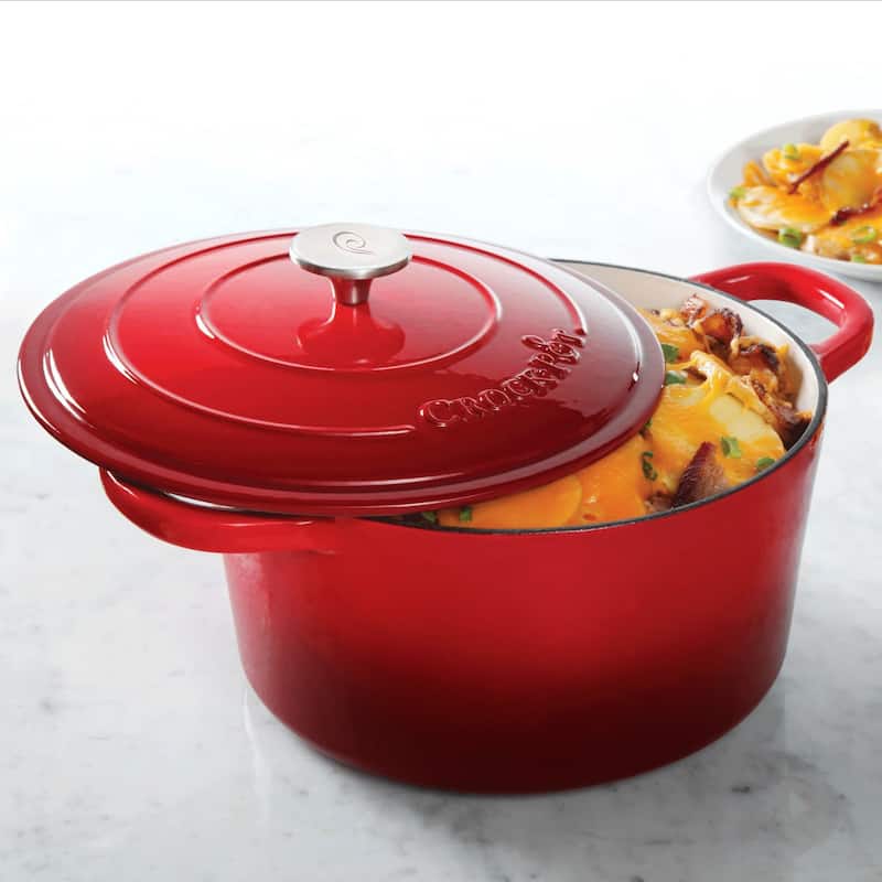 Crock-pot Artisan 3 Qt Enameled Cast Iron Casserole with Lid in Red