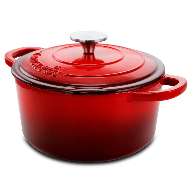 Crock-pot Artisan 3 Qt Enameled Cast Iron Casserole with Lid in Red