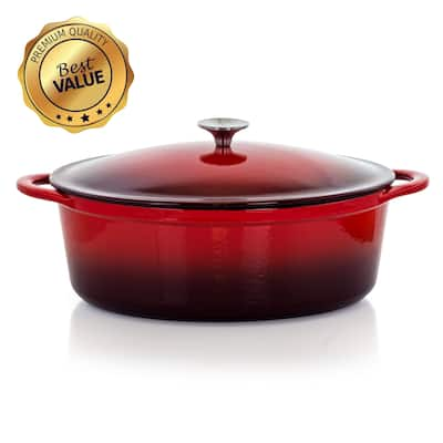 MegaChef 7 Quarts Oval Enameled Cast Iron Casserole in Red - N/A