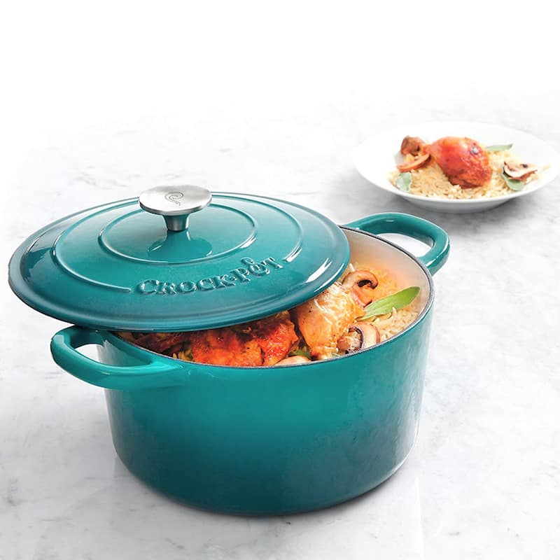 Crock-pot Artisan 3 Qt Enameled Cast Iron Casserole with Lid in Teal