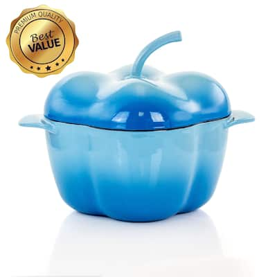 MegaChef Pepper Shaped 3 Quart Enameled Cast Iron Casserole in Blue - N/A