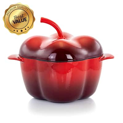 MegaChef Pepper Shaped 3 Quart Enameled Cast Iron Casserole in Red - N/A