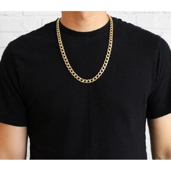Mens 14k Gold Plated 7mm 24 inches Cuban Curb Chain Necklace 