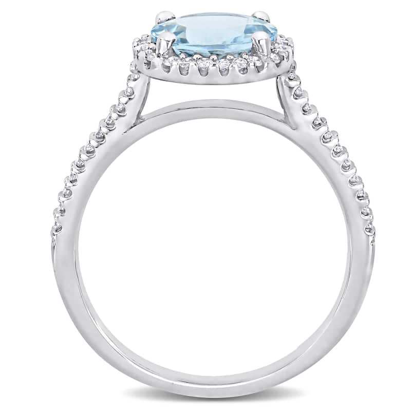 Miadora 14k White Gold Aquamarine & 1/4ct TDW Diamond Halo Engagement Ring