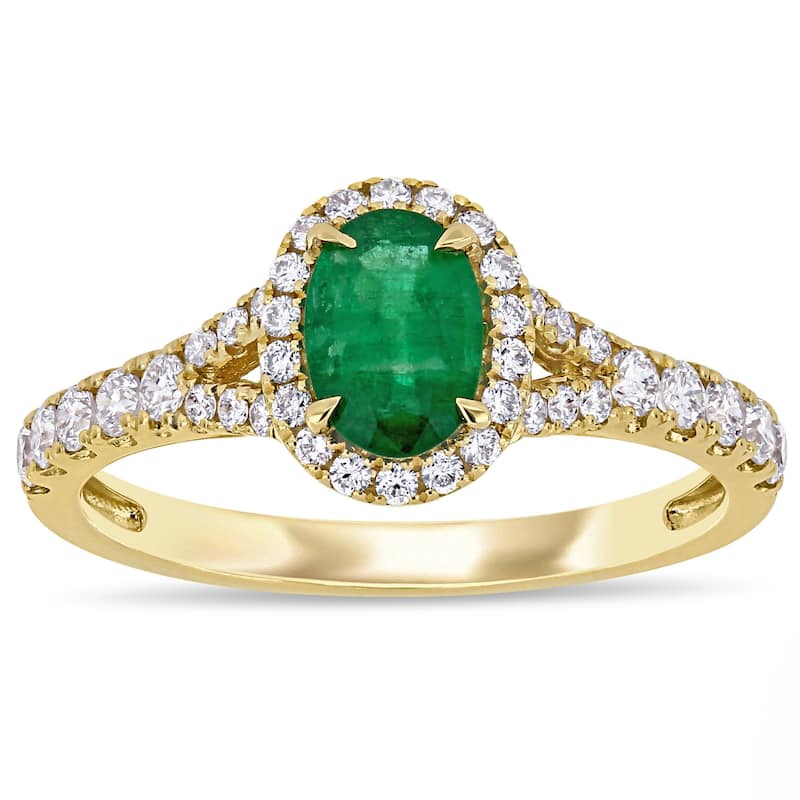 Miadora 14k Yellow Gold Oval-cut Emerald & 2/5ct TDW Diamond Halo Engagement Ring