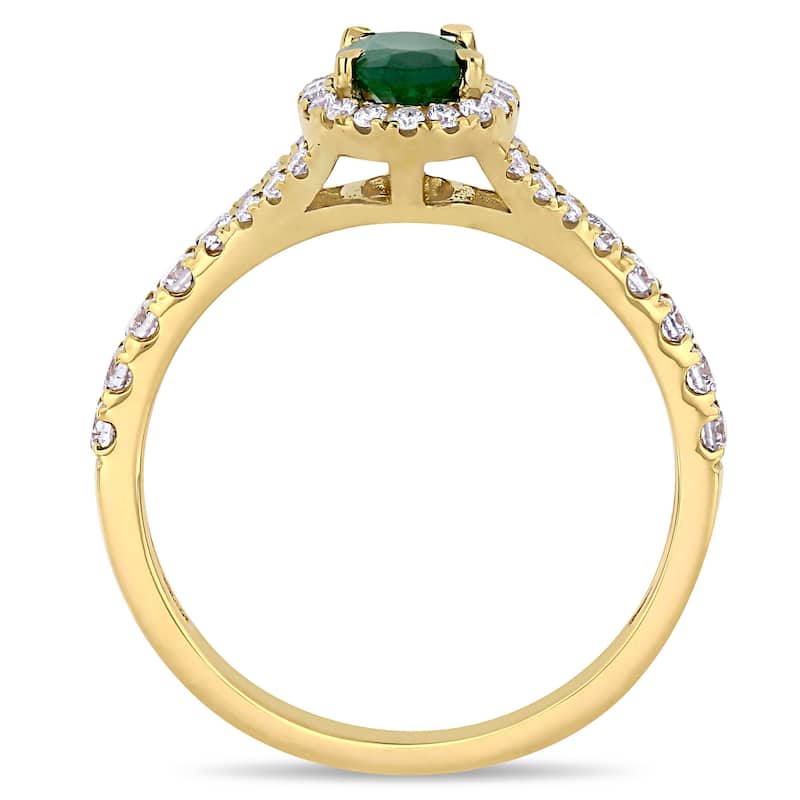 Miadora 14k Yellow Gold Oval-cut Emerald & 2/5ct TDW Diamond Halo Engagement Ring