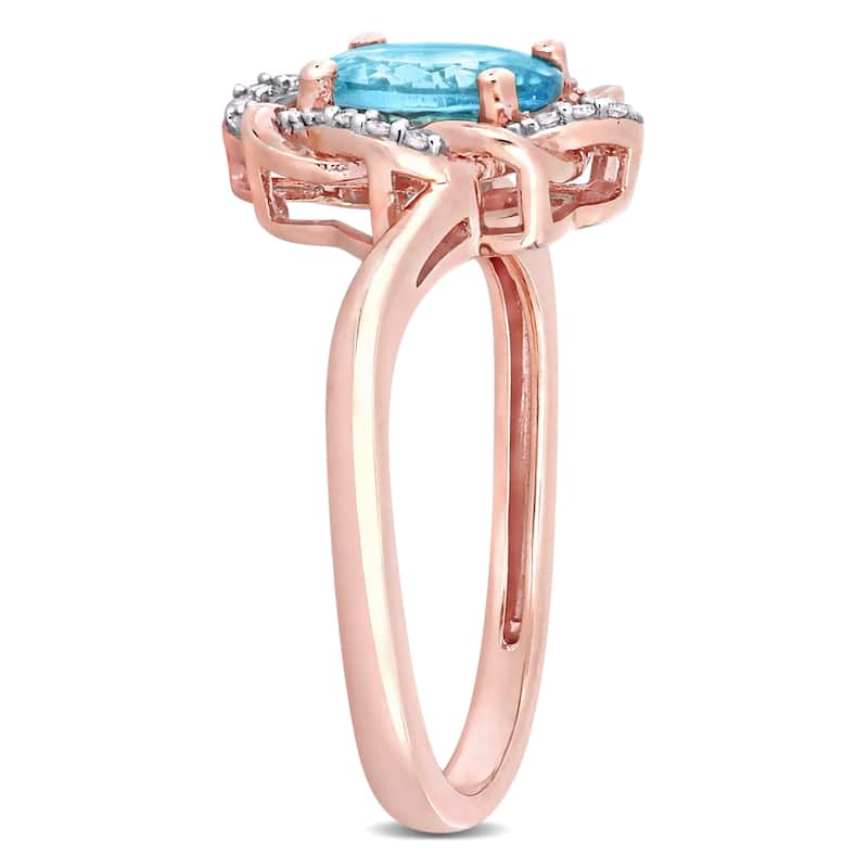 Miadora 10k Rose Gold Oval-cut Apatite & 1/10ct TDW Diamond Twisted Halo Ring