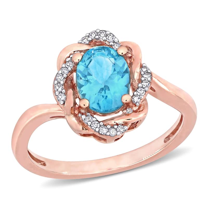 Miadora 10k Rose Gold Oval-cut Apatite & 1/10ct TDW Diamond Twisted Halo Ring
