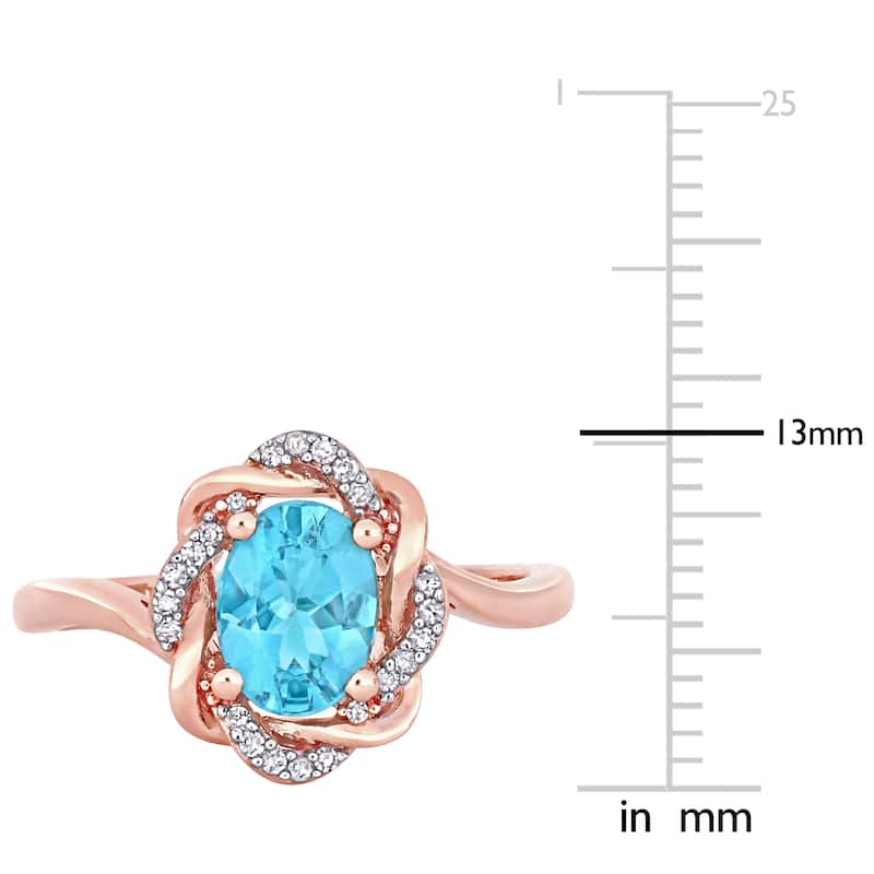 Miadora 10k Rose Gold Oval-cut Apatite & 1/10ct TDW Diamond Twisted Halo Ring