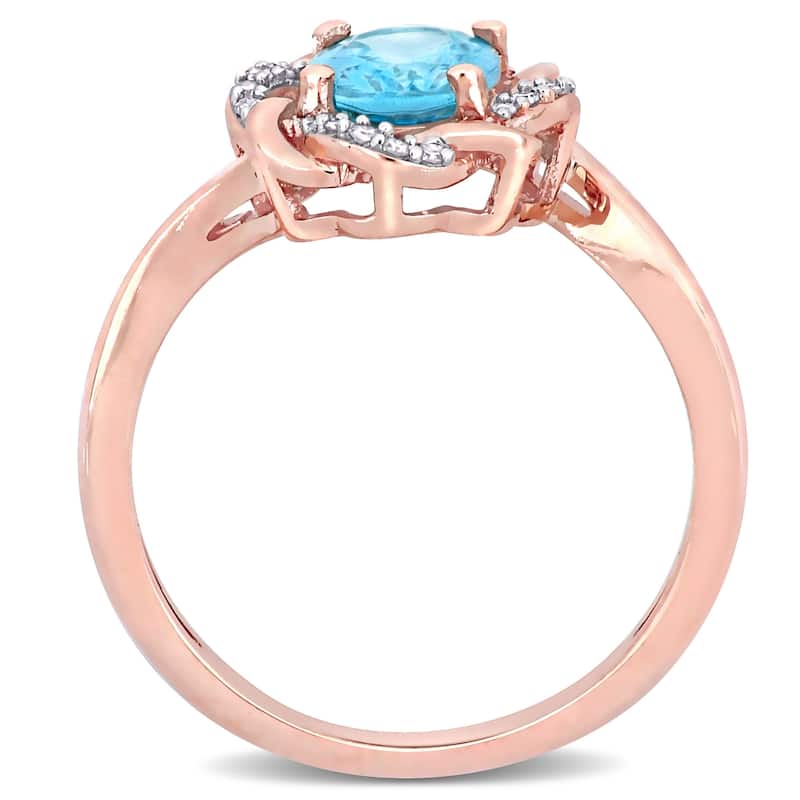 Miadora 10k Rose Gold Oval-cut Apatite & 1/10ct TDW Diamond Twisted Halo Ring