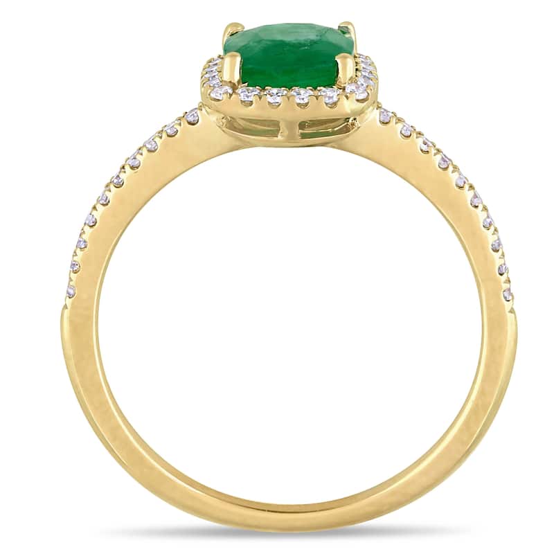 Miadora 14k Yellow Gold Cushion-cut Emerald & 1/5ct TDW Diamond Halo Engagement Ring