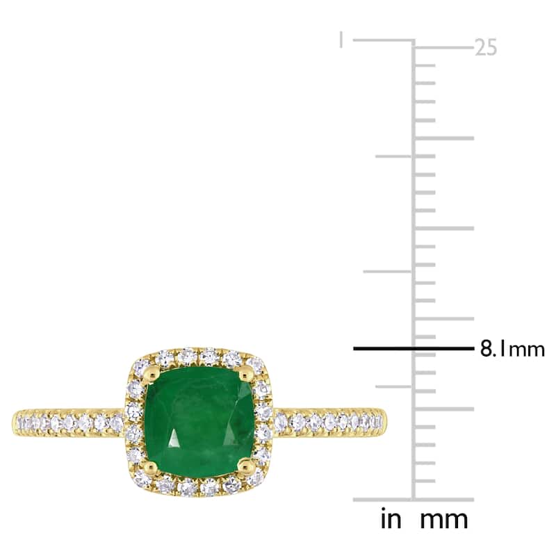 Miadora 14k Yellow Gold Cushion-cut Emerald & 1/5ct TDW Diamond Halo Engagement Ring
