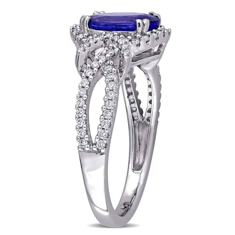 Miadora 14k White Gold Oval-cut Tanzanite & 1/3ct TDW Diamond Halo Split Shank Engagement Ring