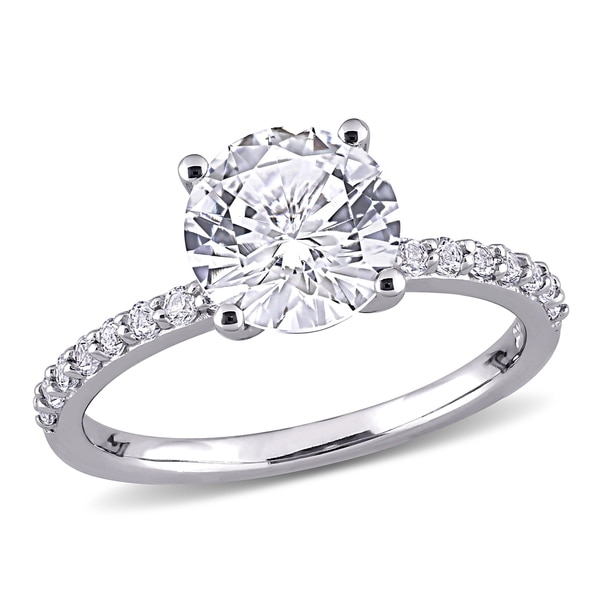 Miadora 10k White Gold Created White Sapphire Solitaire Engagement Ring. Opens flyout.