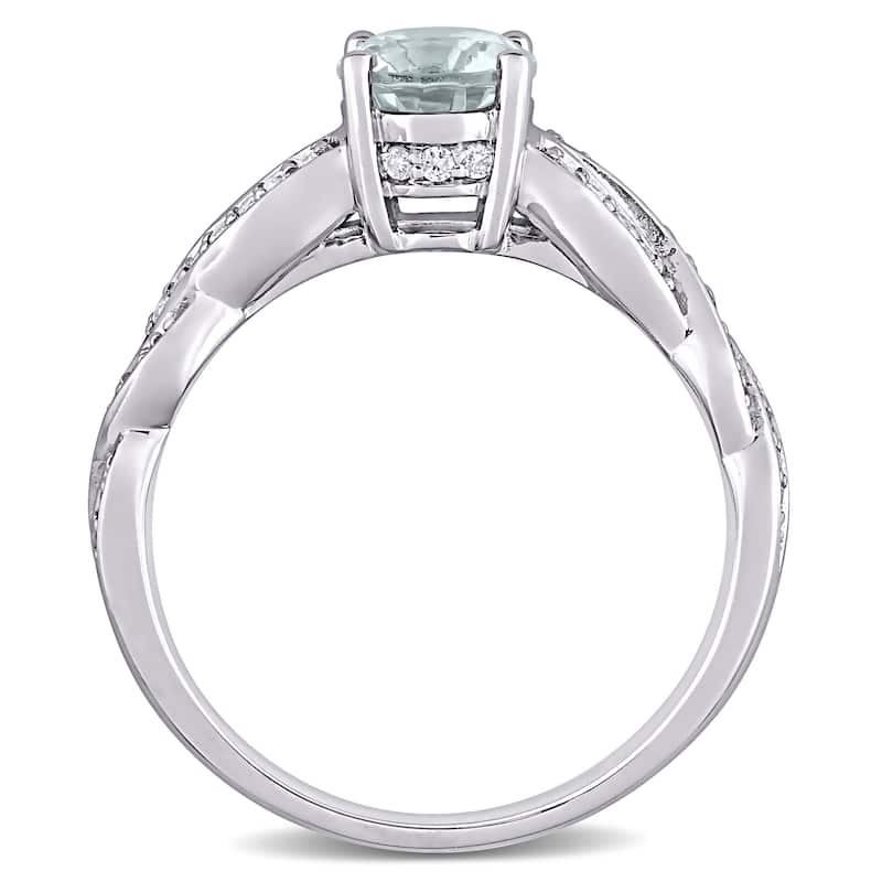 Miadora 14k White Gold Aquamarine and 1/4ct TDW Diamond Crossover Engagement Ring