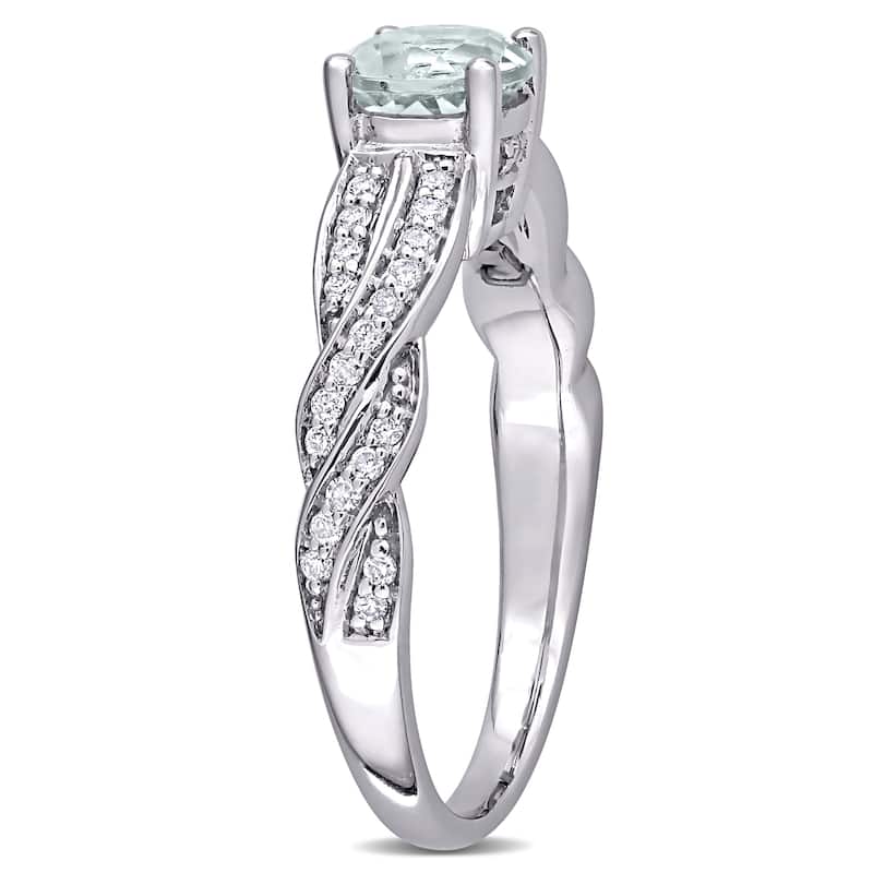 Miadora 14k White Gold Aquamarine and 1/4ct TDW Diamond Crossover Engagement Ring
