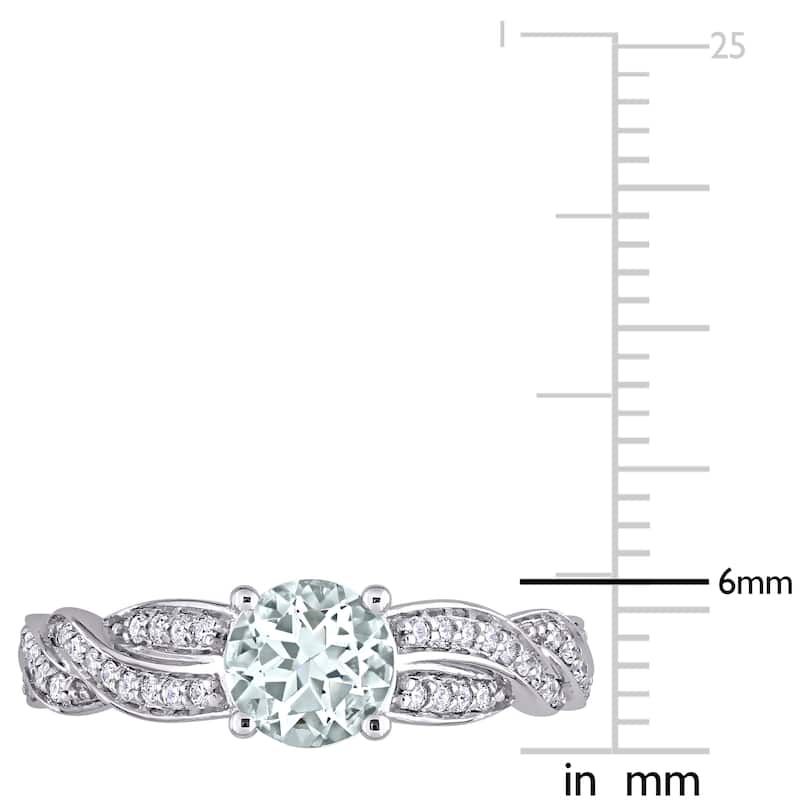 Miadora 14k White Gold Aquamarine and 1/4ct TDW Diamond Crossover Engagement Ring