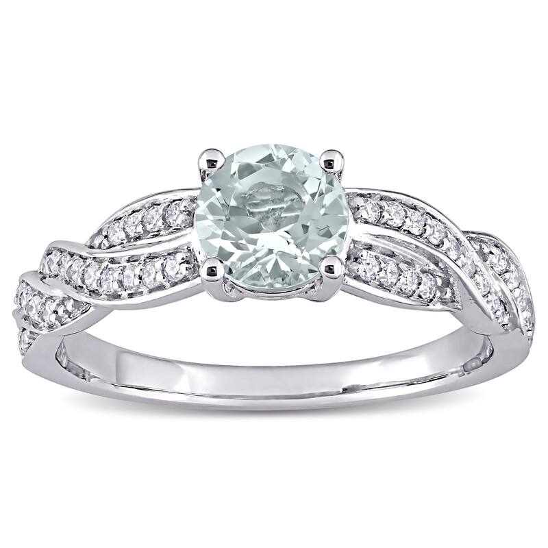 Miadora 14k White Gold Aquamarine and 1/4ct TDW Diamond Crossover Engagement Ring