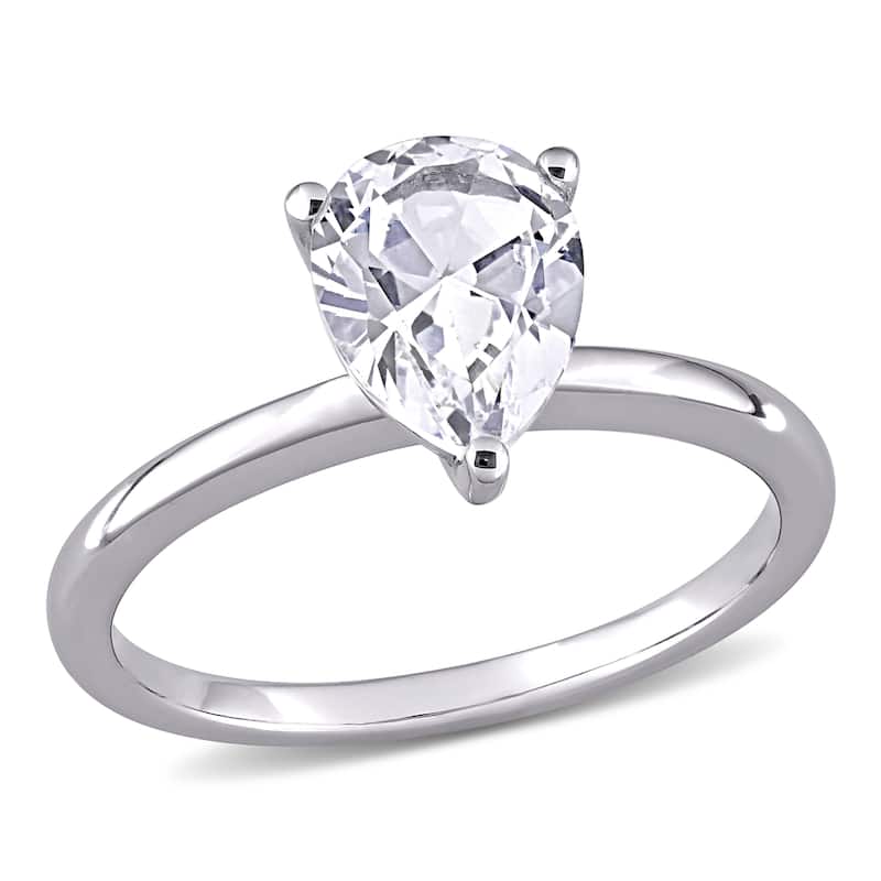 Miadora 10k White Gold Pear-cut Created White Sapphire Solitaire Engagement Ring