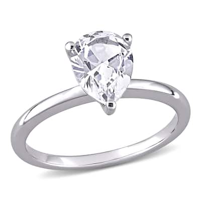Miadora 10k White Gold Pear-cut Created White Sapphire Solitaire Engagement Ring