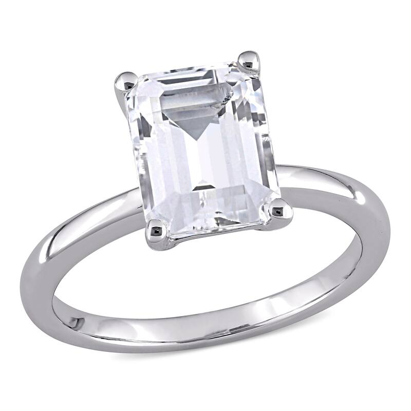 Miadora 10k White Gold Emerald-cut Created White Sapphire Solitaire Engagement Ring
