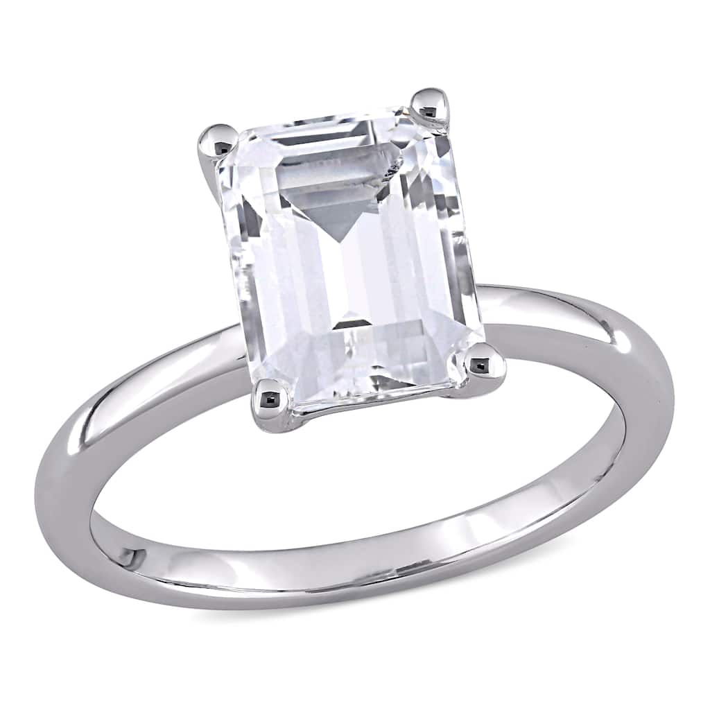 Miadora 10k White Gold Emerald-cut Created White Sapphire Solitaire Engagement Ring