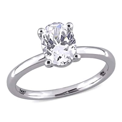 Miadora 10k White Gold Oval-cut Created White Sapphire Solitaire Engagement Ring