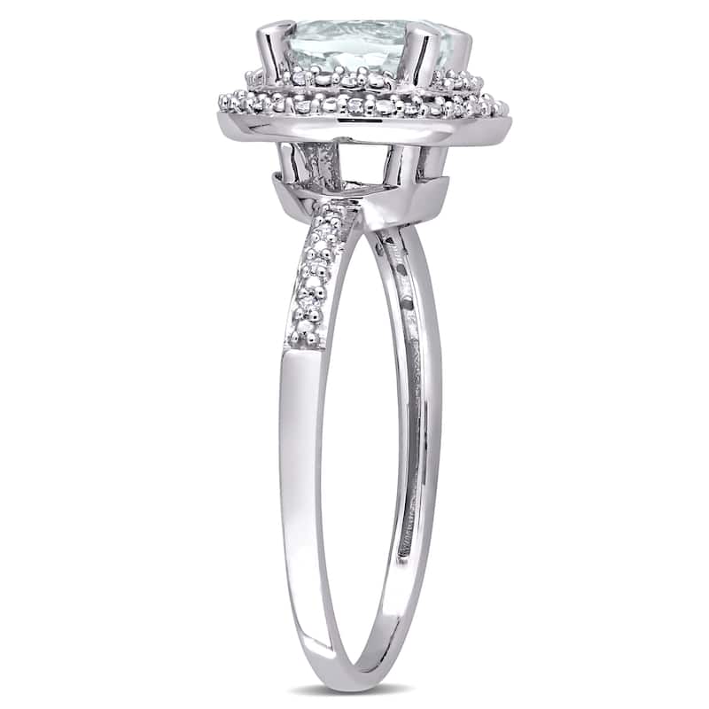 Miadora 10k White Gold Aquamarine and 1/10ct TDW Diamond Double Halo Engagement Ring