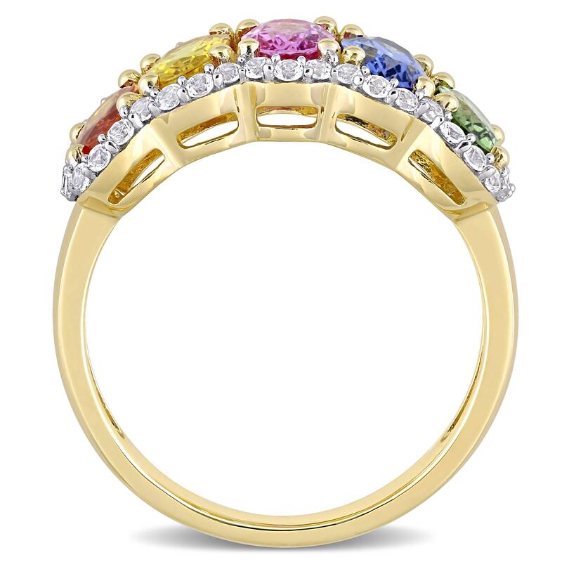 Miadora 14k Yellow Gold Oval-cut Multi-Color Sapphire 5-Stone Anniversary Band Ring