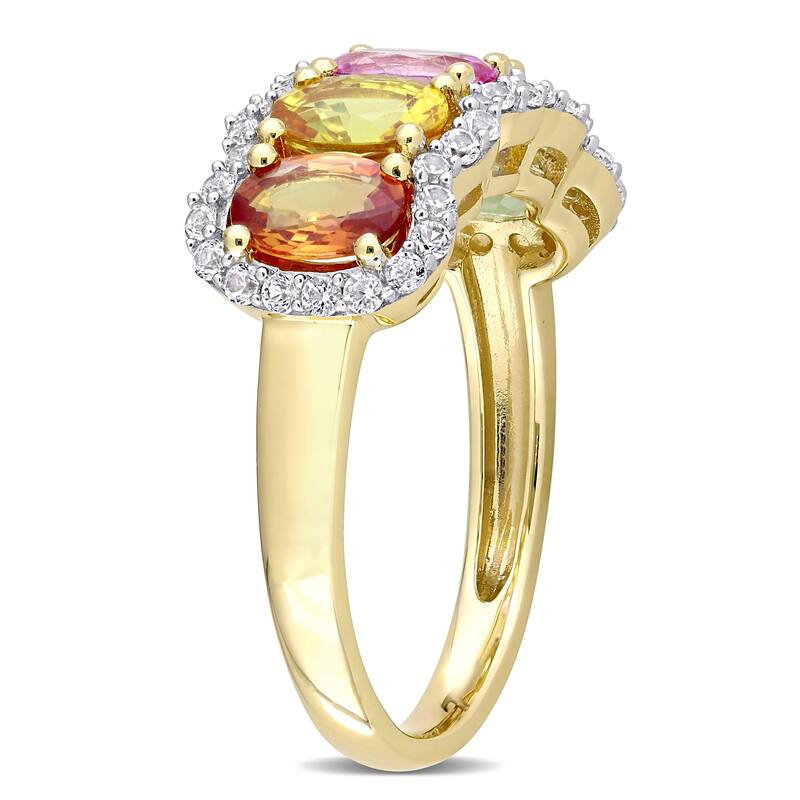 Miadora 14k Yellow Gold Oval-cut Multi-Color Sapphire 5-Stone Anniversary Band Ring