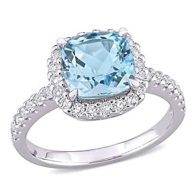 Miadora 10k White Gold Cushion-cut Amethyst and White Topaz Halo Cocktail Ring