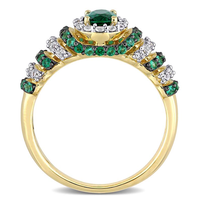 Miadora Sterling Silver Oval Created Emerald & Created White Sapphire Halo Layered Cocktail Ring