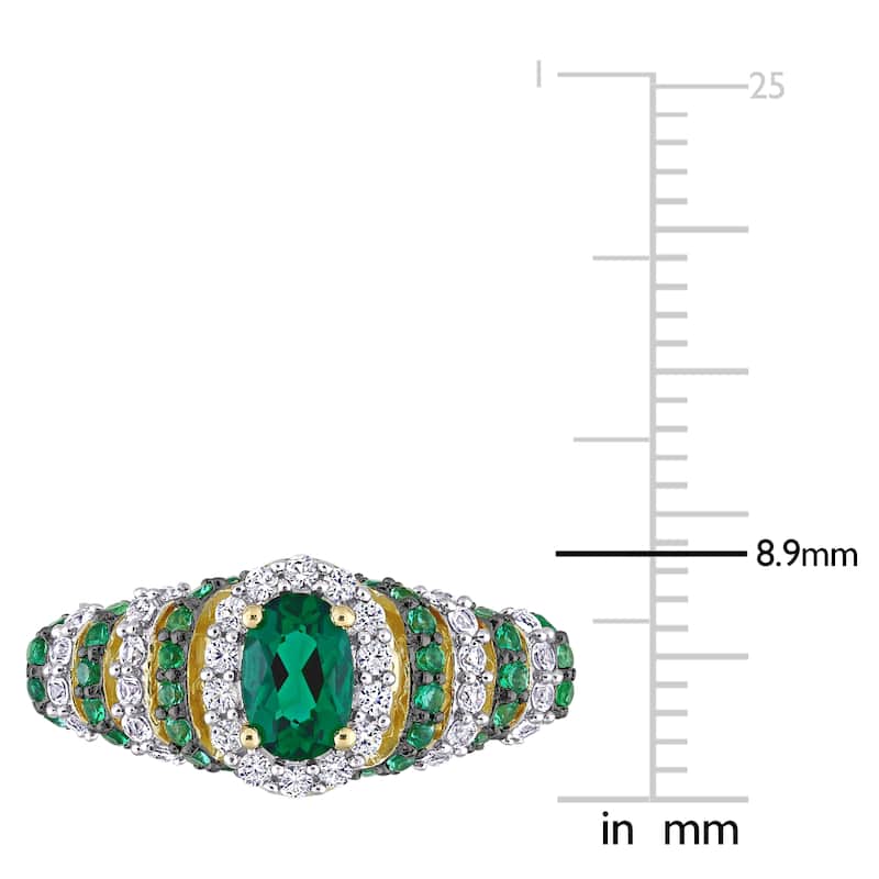 Miadora Sterling Silver Oval Created Emerald & Created White Sapphire Halo Layered Cocktail Ring