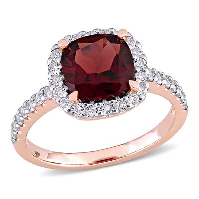 Miadora 10k Rose Gold Cushion-cut Garnet and White Topaz Halo Cocktail Ring