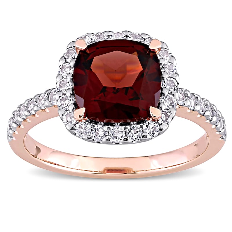 Miadora 10k Rose Gold Cushion-cut Garnet and White Topaz Halo Cocktail Ring