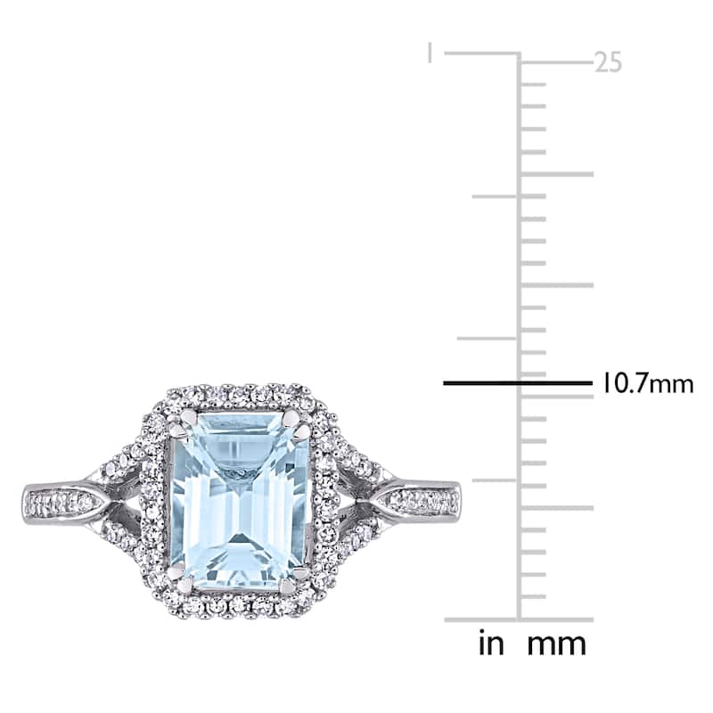 Miadora 14k White Gold Octagon-cut Aquamarine and 1/5ct TDW Diamond Halo Engagement Ring
