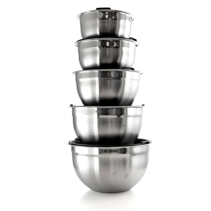 MegaChef 5Pc Multipurpose Non Slip Stackable Mixing Bowl Set with Lids