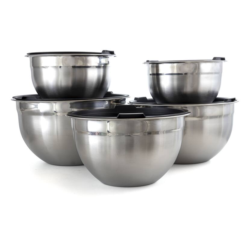 MegaChef 5Pc Multipurpose Non Slip Stackable Mixing Bowl Set with Lids