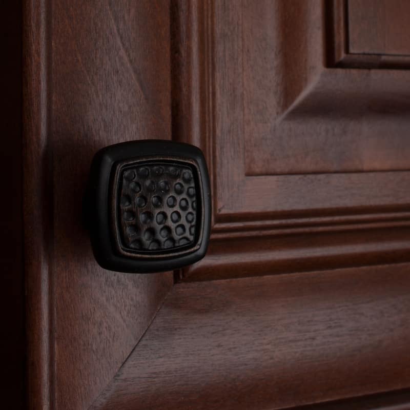 GlideRite 5-Pack 1-1/4 in Rubbed Bronze Dimpled Square Cabinet Knobs - Oil Rubbed Bronze