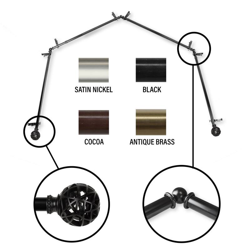InStyleDesign Emerson 13/16 4-Sided Bay Window Curtain Rod - Black