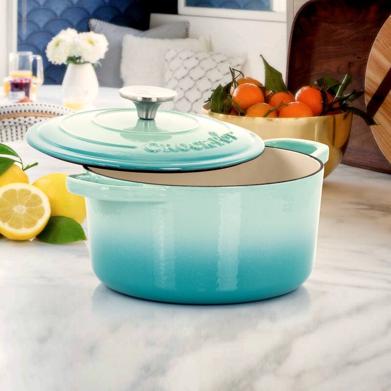 Crock-Pot Artisan 2 Pc 3 Qt Enamled Cast Iron Dutch Oven in Aqua Blue