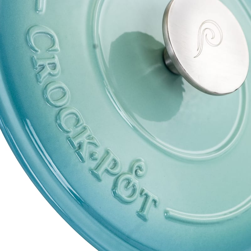 Crock-Pot Artisan 2 Pc 3 Qt Enamled Cast Iron Dutch Oven in Aqua Blue
