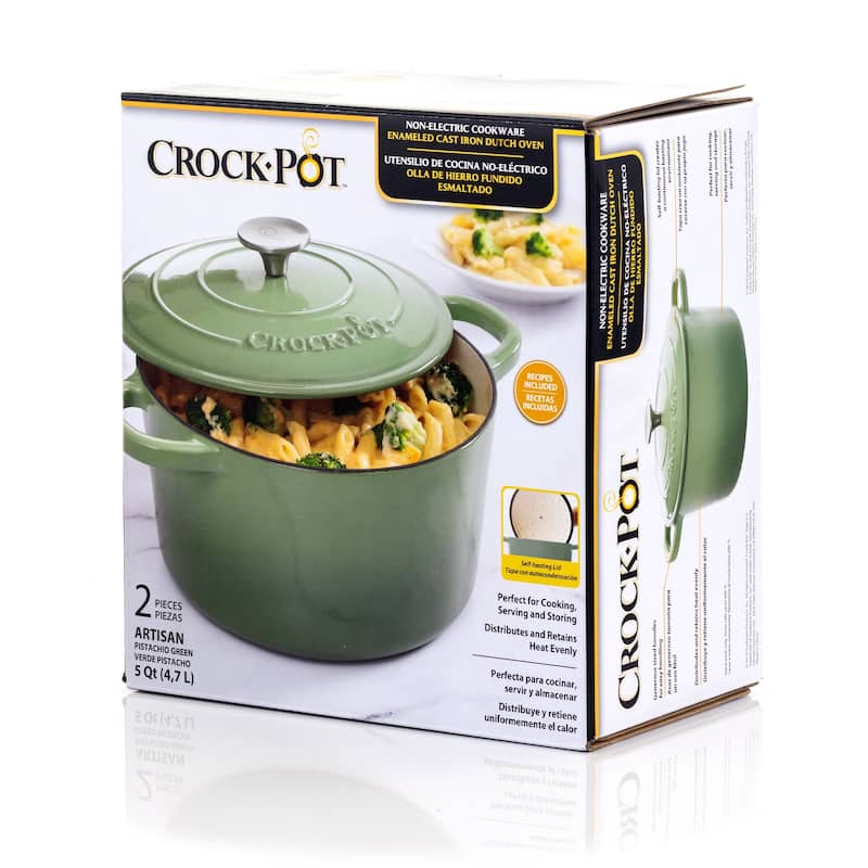 Crock-Pot Artisan 2Pc 5Qt Enamled Cast Iron Dutch Oven Pistachio Green