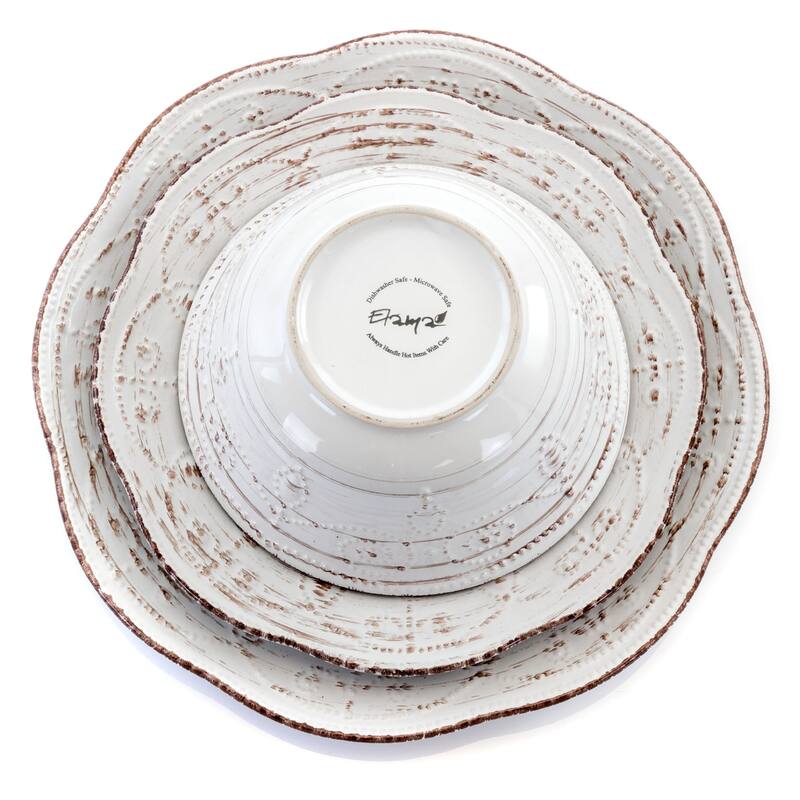 Elama Rustic Birch 16 Piece Stoneware Round Dinnerware Set