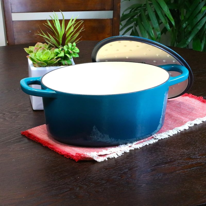 Crock-Pot Artisan 7 Qt Enameled Cast Iron Oval Dutch Oven Teal Ombre