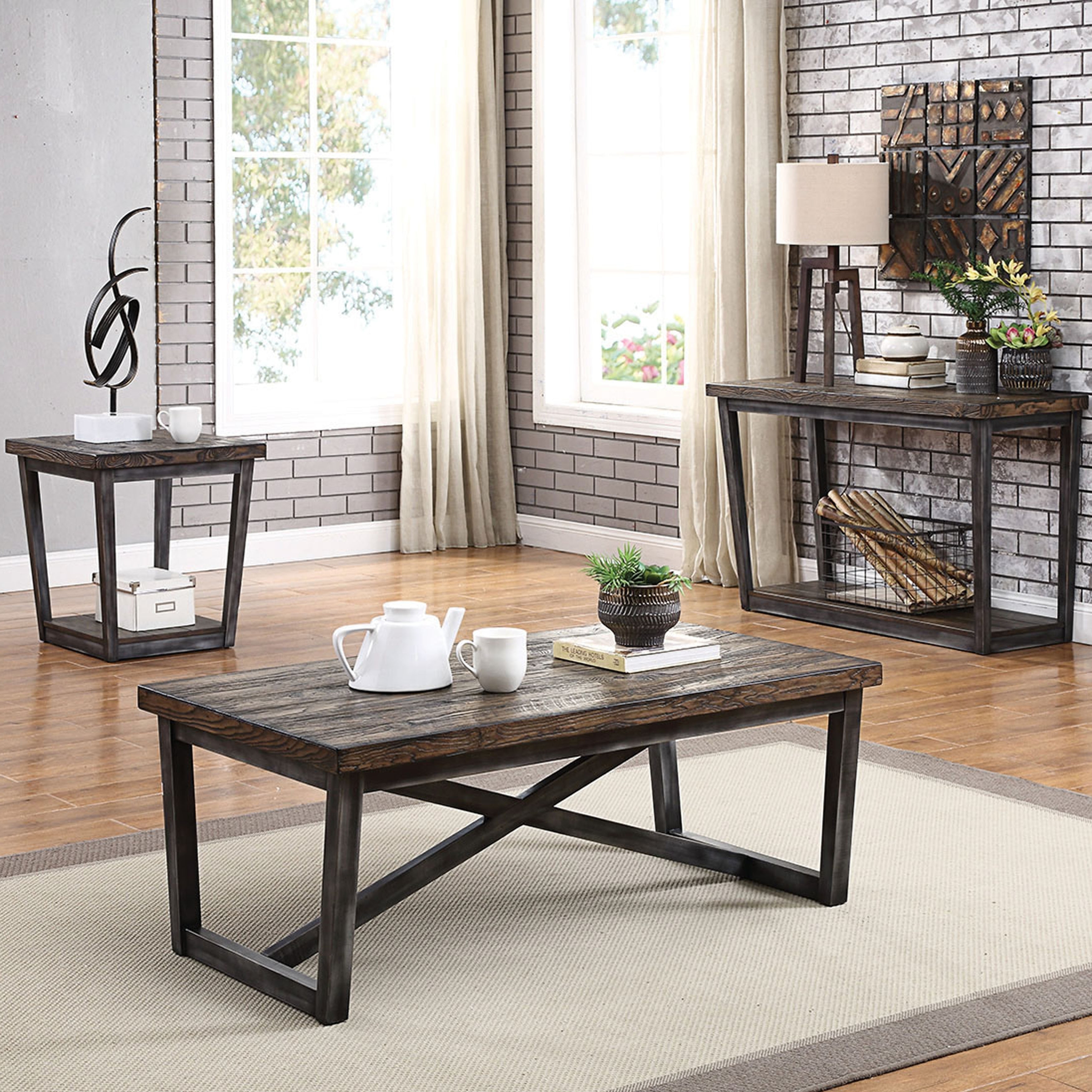 Furniture of America Imran Urban Dark Oak 3-piece Table set with Shelf